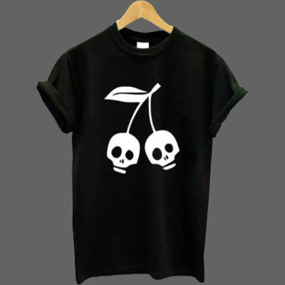 Cherry Death Head Black T-shirt - style4life